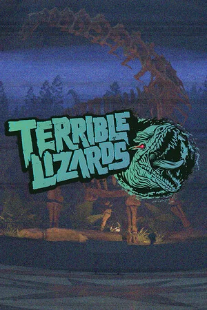 Terrible Lizards key art: a hand-drawn dinosaur skeleton under a teal night sky